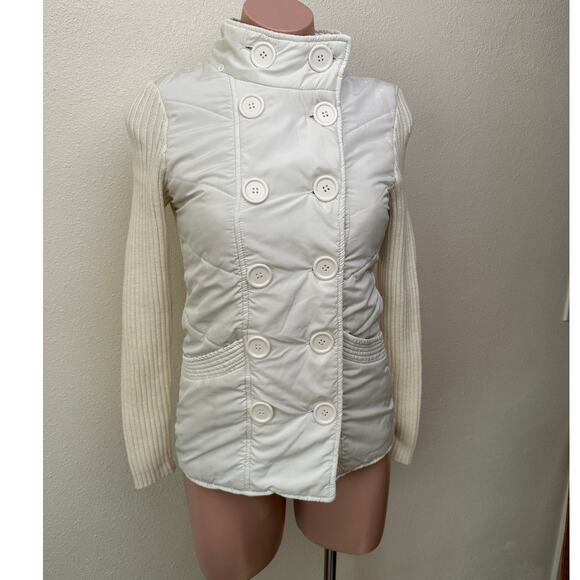 JJAlways Women’s Cream/White Mixed Media Double-Breasted Jacket US S - Picture 4 of 11